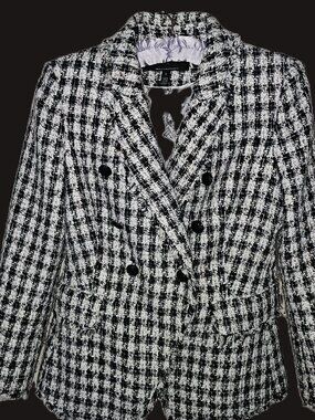 WHBM BLACK AND WHITE CHECKED DOUBLE-BREASTED 6 BUTTON BLAZER SIZE 0